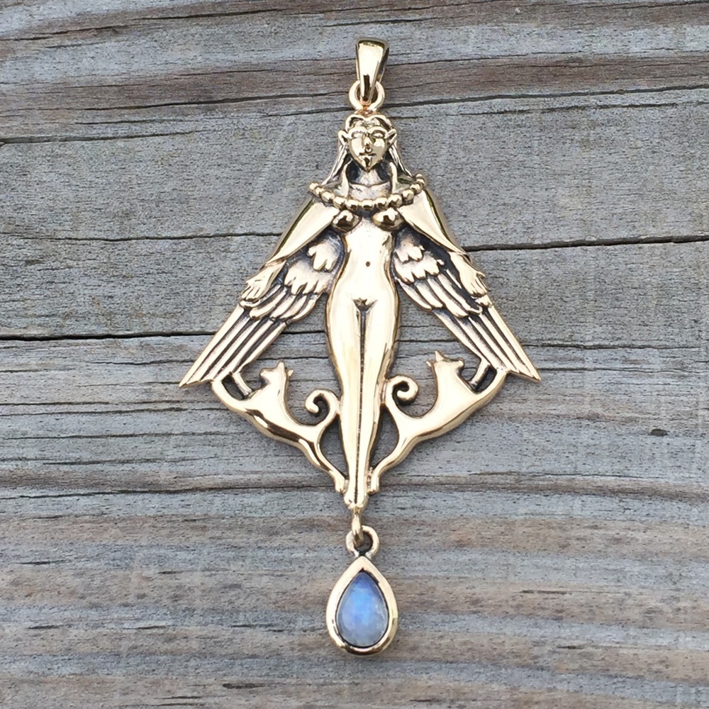 Freya Viking Love Goddess Pendant Bronze Moonstone Cat Norse Nordic Queen